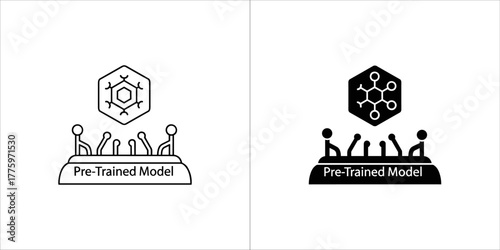 Two icons representing a pretrained model, one outlined and one solid black