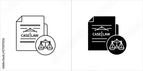 Two icons representing case law, one outlined and one solid black
