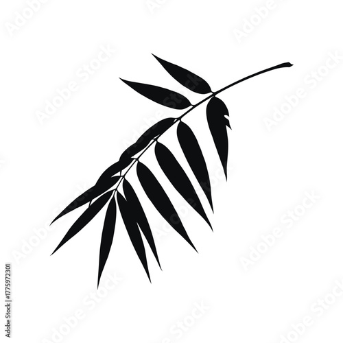Monochrome Leafy Branch Illustration on White Background