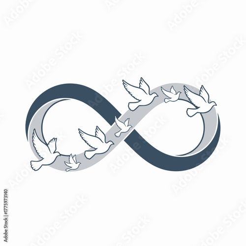 Infinity symbol transforming into flying doves in minimalist style  