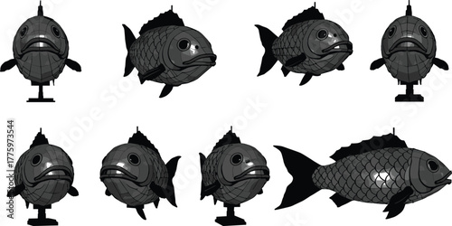 Realistic 3D illustration of fish model with shiny scales and detailed texture, aquatic marine life concept design for education and creativity
