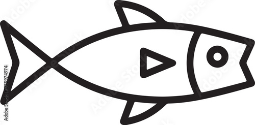 Simple outline drawing of a stylized fish with a triangle fin