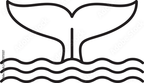 Minimalist outline of a whale tail emerging from wavy ocean water