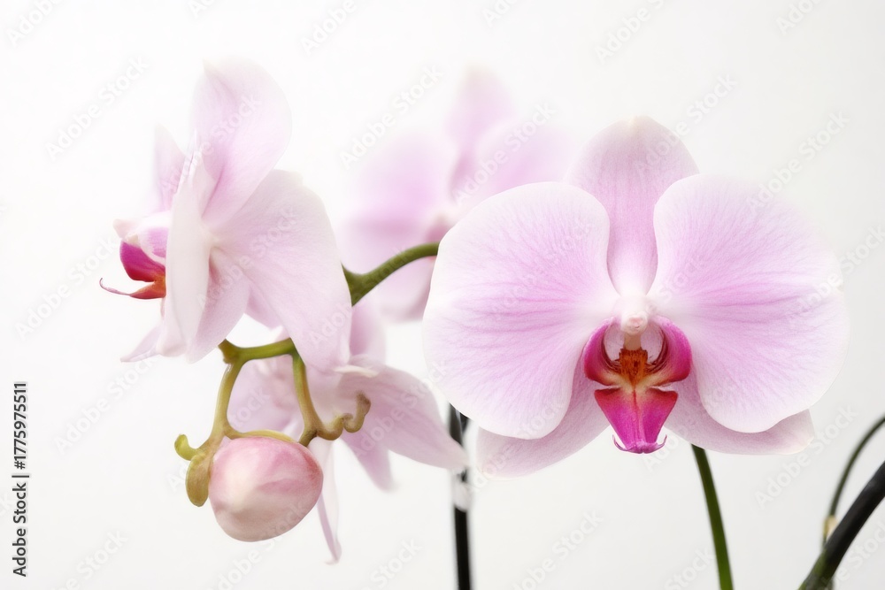 Obraz premium Pale Pink Orchid Blooms: Delicate Floral Beauty Against White Backdrop