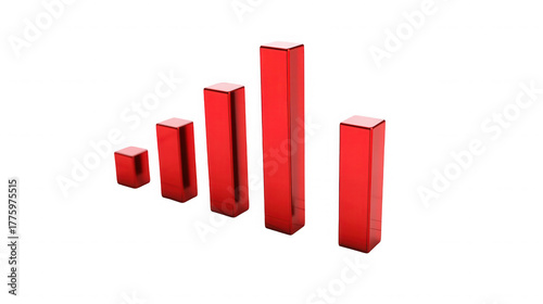 Free Download A red bar graph showing increasing values on a black background with shiny reflections present on bars on transparent background - GFXLoad