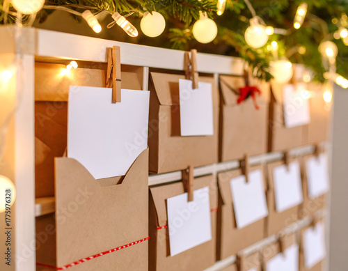 Holiday Advent Calendar with Decorative Kraft Paper Bags and Lights A Festive Display