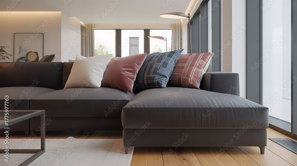 Fototapeta premium Spacious empty living room with wooden flooring