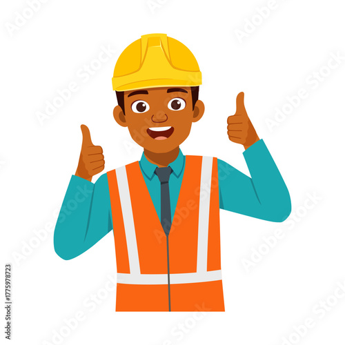 Cheerful African American Construction Worker Giving Thumbs Up with Positive Attitude