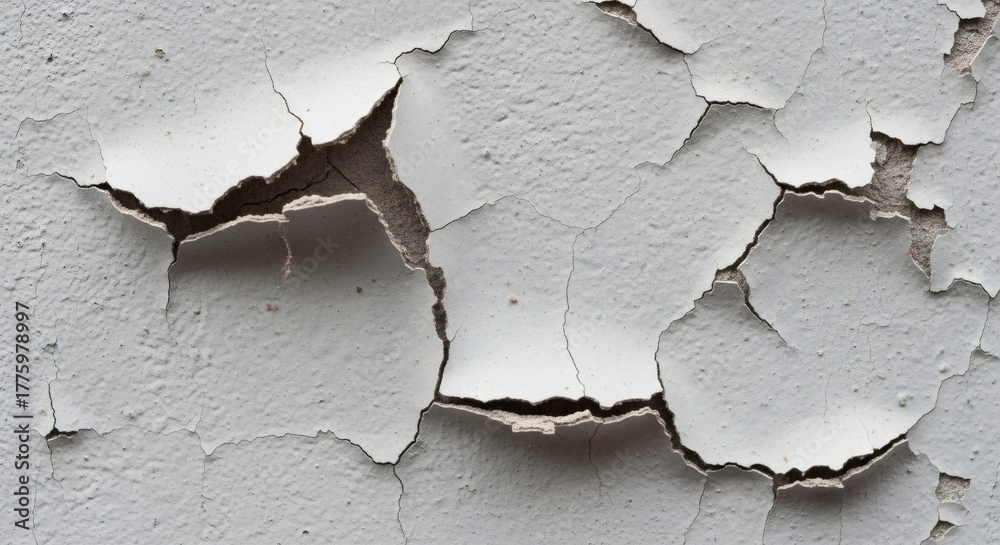 Naklejka premium Cracked Dreams Peeling Paint on White Wall with Texture of Decay.