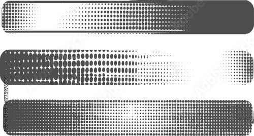 Three horizontal bars with gray halftone dot patterns fading from dense to sparse abstract background