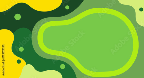 Vibrant abstract organic shapes in shades of green and yellow create a modern, flowing background.