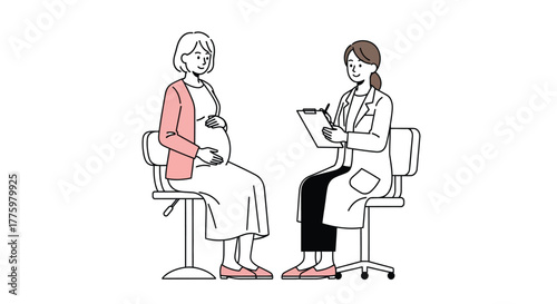 Pregnancy checkup illustration doctor consultation pregnant woman