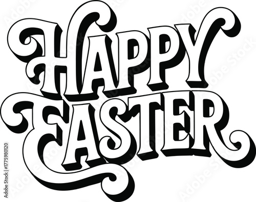 Happy Easter Hand-Drawn Retro Lettering .