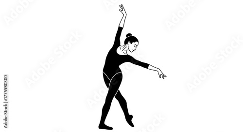 Graceful ballerina performs an elegant dance pose with flowing arms and poised stance