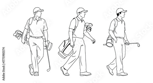 Golfers carrying golf bags illustration golf course sport leisure