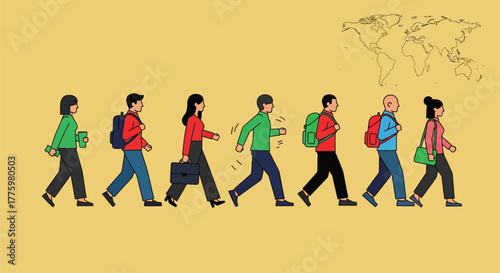 Global business travel team walking together international concept