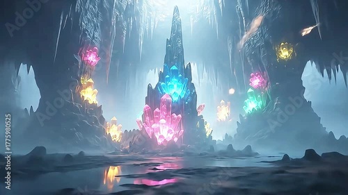 Wallpaper Mural Fantasy Crystal Cave | Glowing Gemstone Mountain in Mystical World Torontodigital.ca