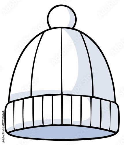 Cartoon illustration of a knitted winter bobble hat with stripes and a wool pom-pom