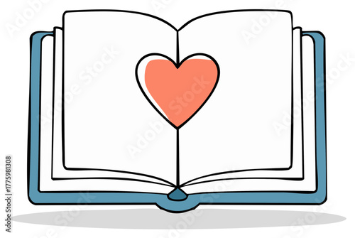 Open Book Illustration with Heart Symbol, Love of Reading Concept