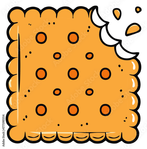 Cartoon Square Cracker with Bite Marks and Crumbs Delightful Cookie Graphic