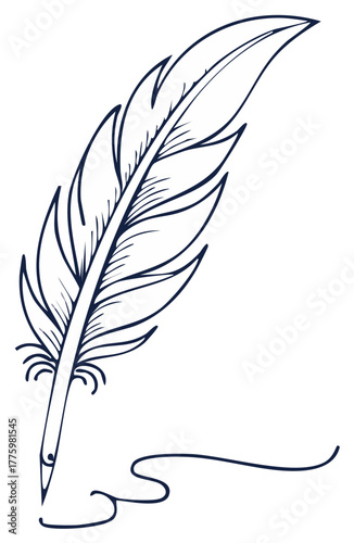 Ink writing pen sketch illustration. Quill and ink, old-fashioned writing.