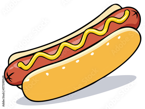 Cartoon Hotdog in a Bun with Mustard Topping Clip Art Illustration
