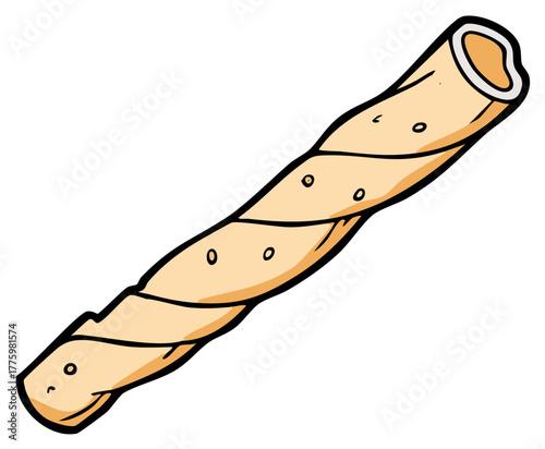 Delicious crispy twisted fried pastry snack stick cartoon illustration
