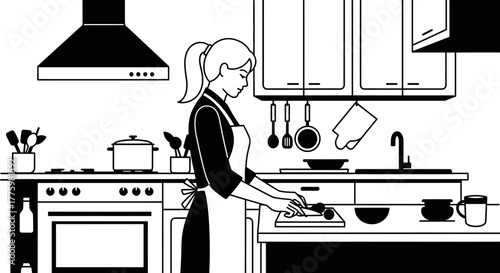 Focused woman preparing food in a clean, modern kitchen