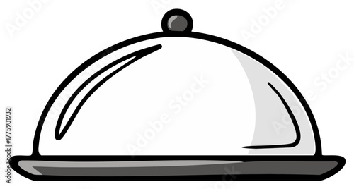 Elegant cloche dome food server on a tray for catering display and restaurant service in a drawing style