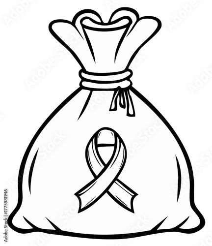 Line Art Illustration of a Sack with Ribbon Graphic for Awareness and Charitable Giving Initiatives
