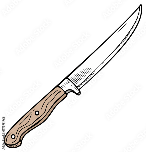 Sharp filleting knife illustration with wooden handle, Kitchen utensil design element