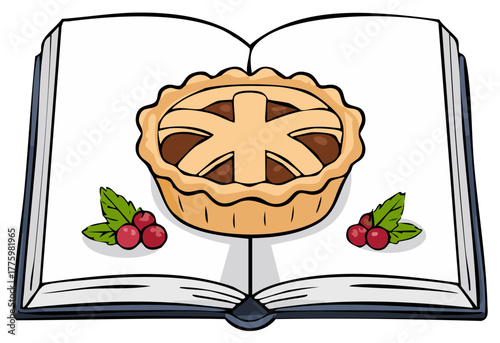 Cartoon Book with Fruit Pie and Berries