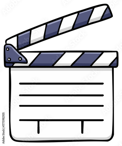 Classic film slate with black lines showing blank page, movie production clapper board, cinema equipment clip art
