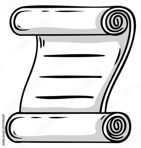 Hand Drawn Scroll Paper With Rolled Ends and Horizontal Lines for Text