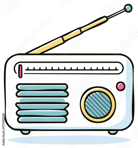 Antique Style Radio Receiver with Extended Antenna Cartoon Vector Isolated