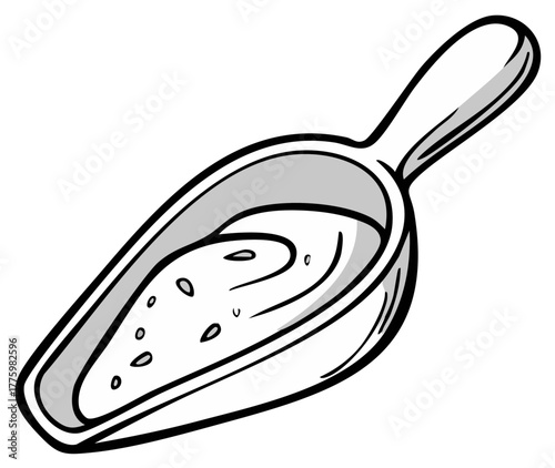 Scoop with Seeds, Cartoon Hand-Drawn Style, Kitchen Tool, Food Ingredient, Agricultural Seeds