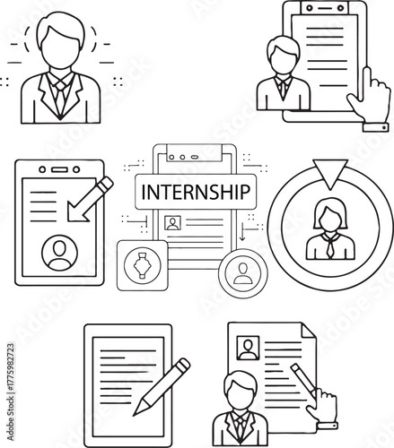 Vector of internship application and hiring process icons