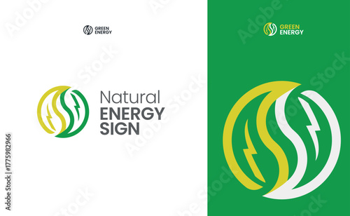 Natural Energy Logo – Green Renewable Power and Sustainable Energy Symbol