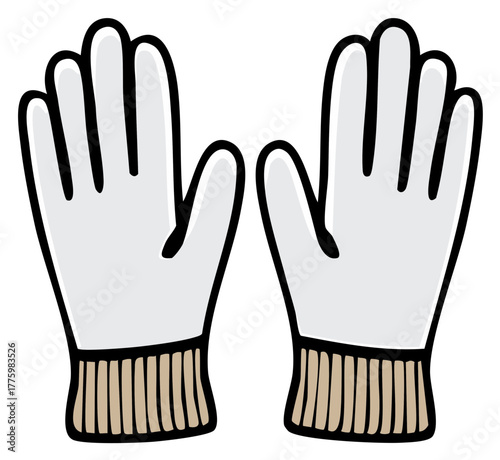 Cartoon illustration of two winter gloves in grey and brown