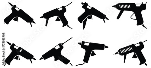 Hot Glue Gun Silhouette Collection — Ideal for DIY Craft Projects, Home Repair Tutorials, Educational Illustrations, Product Packaging, Digital Marketing, and Instructional Guides