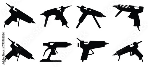 Hot Glue Gun Silhouette Collection — Ideal for DIY Craft Projects, Home Repair Tutorials, Educational Illustrations, Product Packaging, Digital Marketing, and Instructional Guides