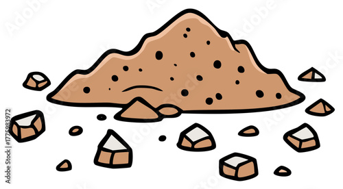 Cartoon Pile of Sand and Rocks Illustration, Construction Materials and Aggregates