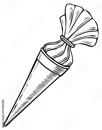 Icing Bag with Swirl Design a Hand Drawn Outline for Culinary Arts and Baking Illustrations