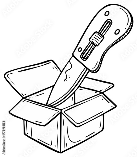 Craftsman knife piercing cardboard box for opening package