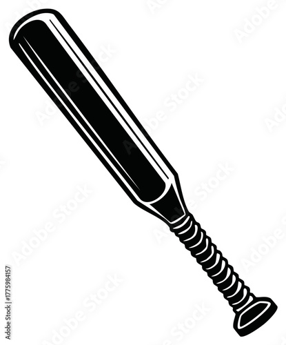 Black and White illustration of a baseball bat with wrapped handle for a sport theme