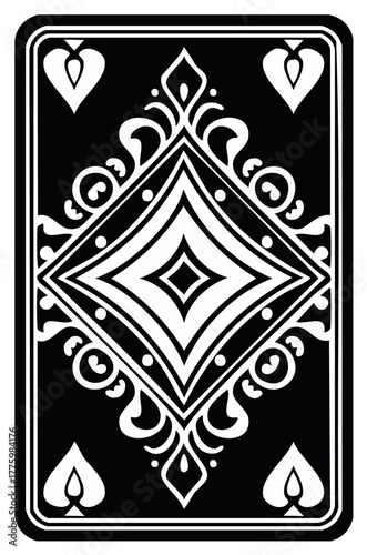 Elegant playing card back design featuring intricate symmetrical patterns with diamond and spade symbols