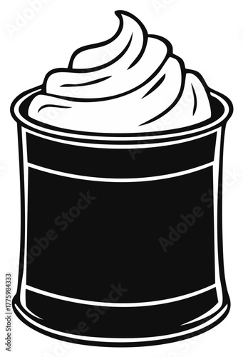 Whimsical whipped cream topping spilling over a stylized container outline