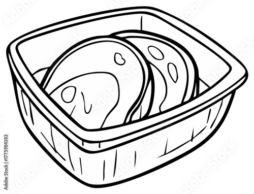 Outlined Bologna Slices in Plastic Container Deli Meat Cold Cut Food Illustration
