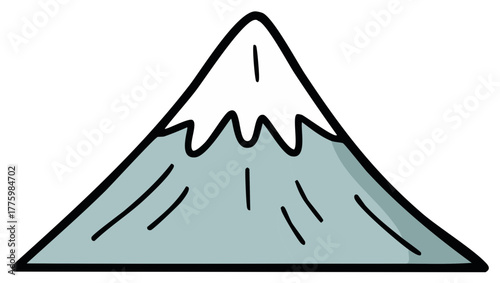 Cartoon illustration of a snowy mountain peak with a black outline.