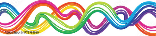 Colorful abstract wave pattern, vibrant rainbow flowing lines, dynamic sine wave design, modern digital ribbon artwork, fluid motion background illustration